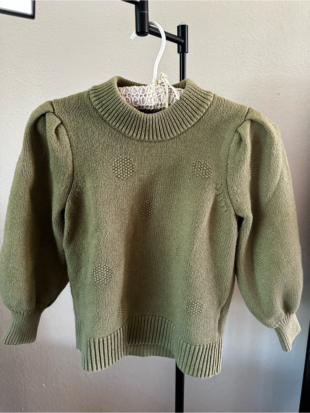 Madewell Olive Green Puff Sleeve Crewneck Sweater